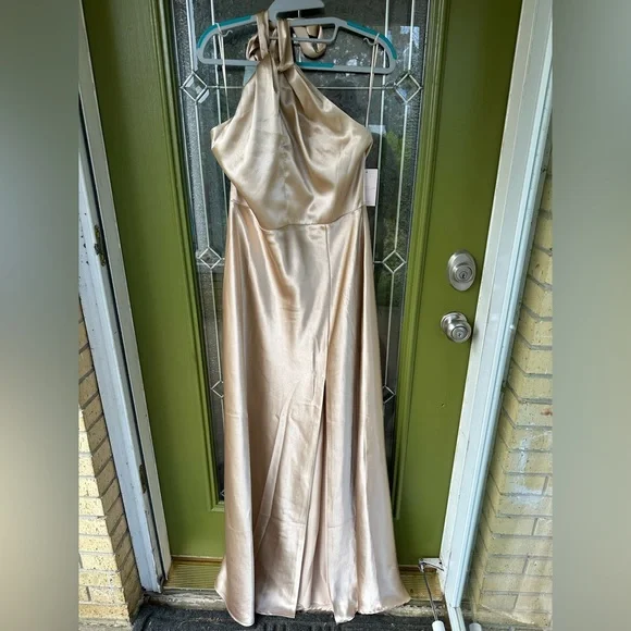 Birdy Grey Monica Shiny Satin Dress Gold Size L Bridesmaid Wedding Formal - Picture 3 of 11